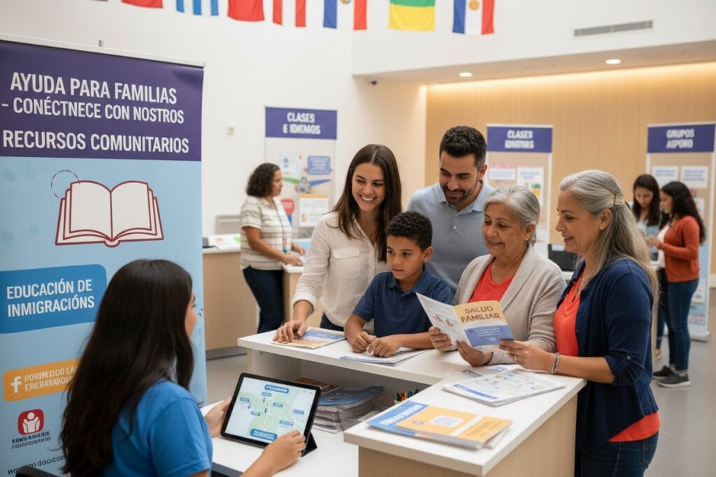 Image of spanish speaking families seeking resources.