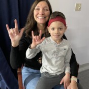 Woman and kid smiling